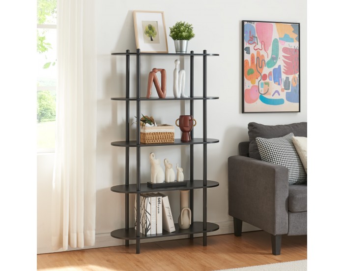 Библиотека Øvre 139x80x30 см 5 рафта Черен []