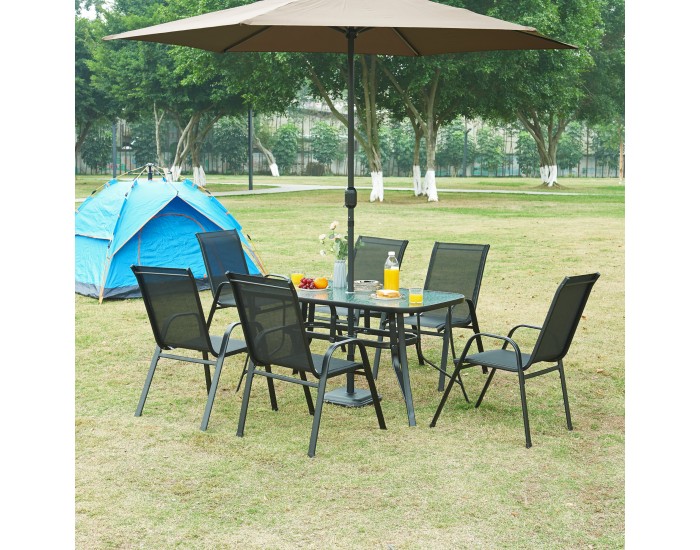 Комплект градински мебели Aradeo от 7 части, черен []