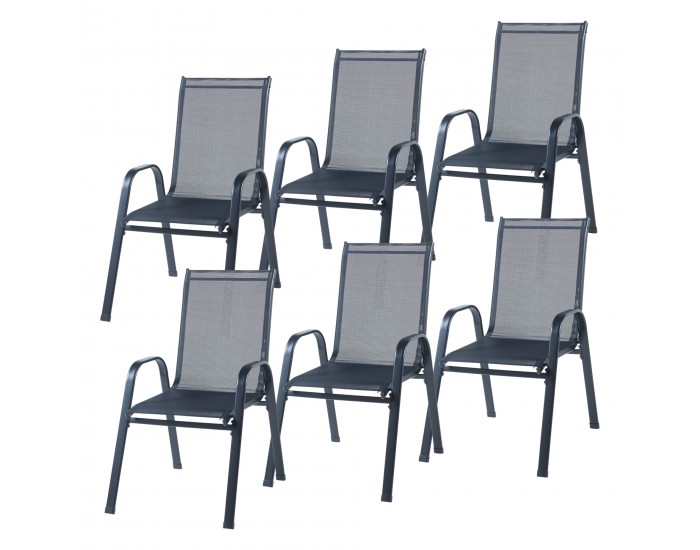 Комплект градински мебели Aradeo от 7 части, черен []