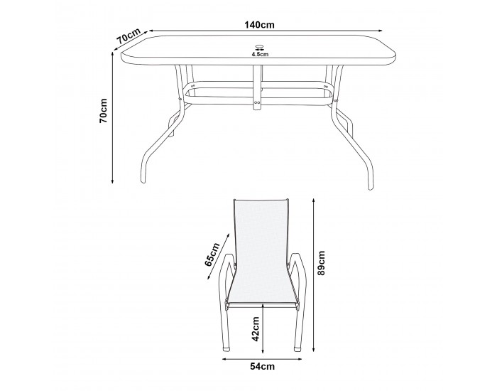 Комплект градински мебели Aradeo от 7 части, черен []