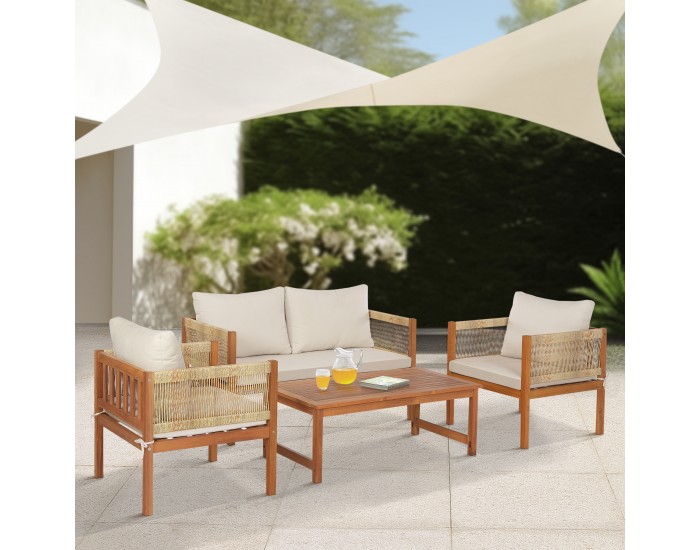 Комплект градински мебели Cannole от 4 части, акациево дърво []