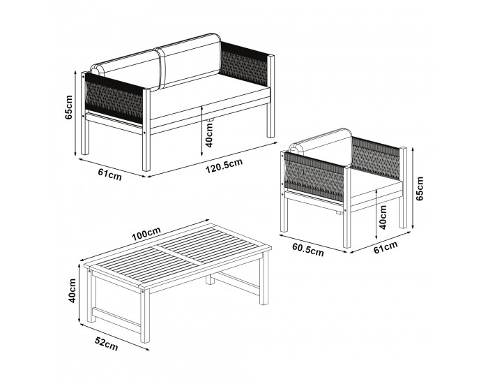 Комплект градински мебели Cannole от 4 части, акациево дърво []