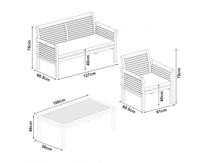 Комплект градински мебели Candela от 4 части, акациево дърво []