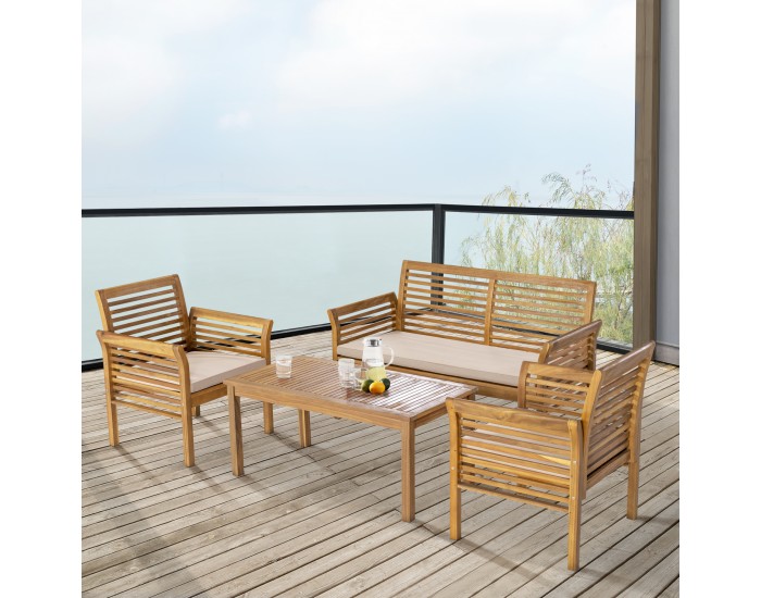 Комплект градински мебели Candela от 4 части, акациево дърво []