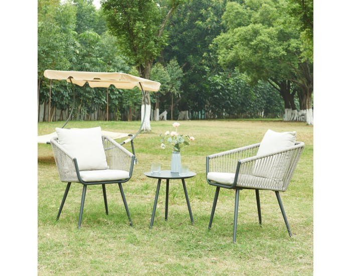 Комплект градински мебели Abriola от 3 части, сив []