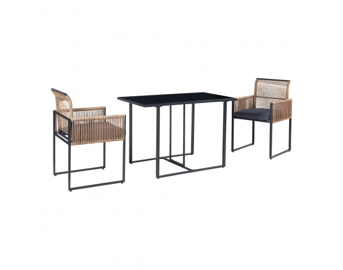 Комплект градински мебели от 3 части Accadia, черен/кафяв []