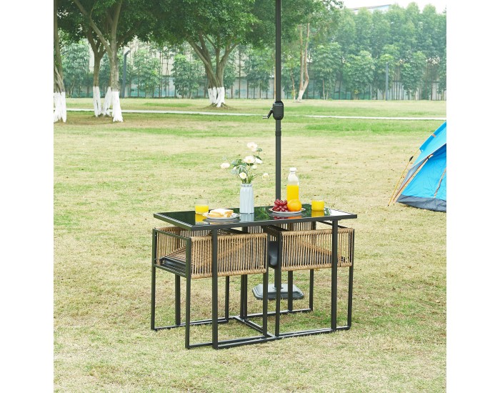 Комплект градински мебели от 3 части Accadia, черен/кафяв []