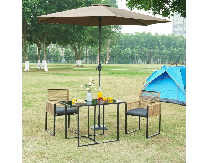 Комплект градински мебели от 3 части Accadia, черен/кафяв []