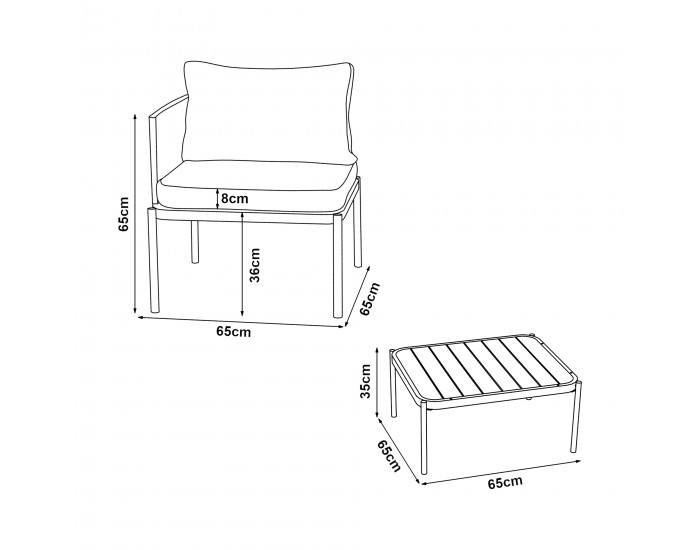 Комплект градински мебели от 3 части Accettura, алуминий, сив []