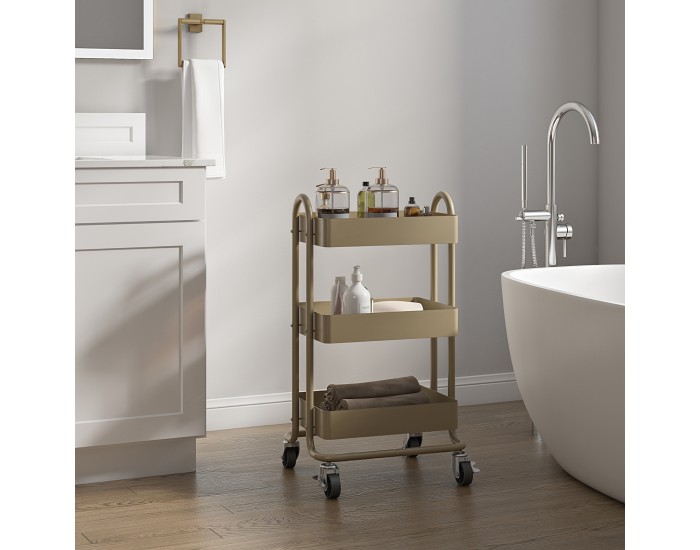Кухненска количка Pyhäntä с 3 нива, цвят камила []