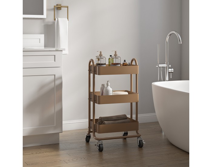 Кухненска количка Pyhäntä с 3 нива, светлокафява []