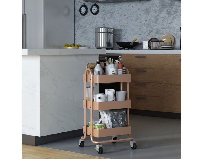 Кухненска количка Pyhäntä с 3 нива, светлокафява []