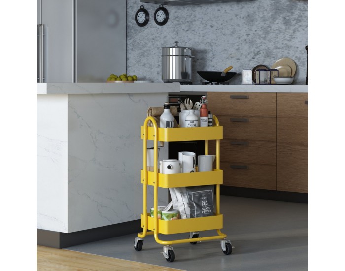 Pyhäntä кухненска количка с 3 нива жълта []