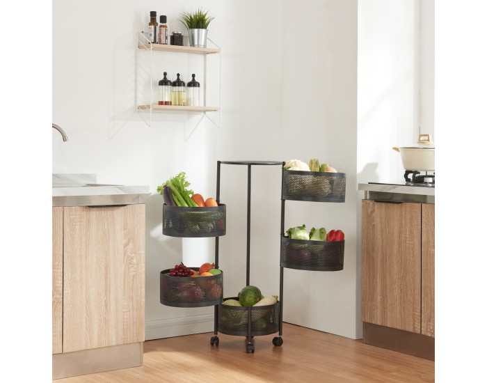 Количка с 5 нива 89.5xØ33cm Черна []