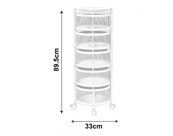 Количка с 5 нива 89.5xØ33cm Черна []