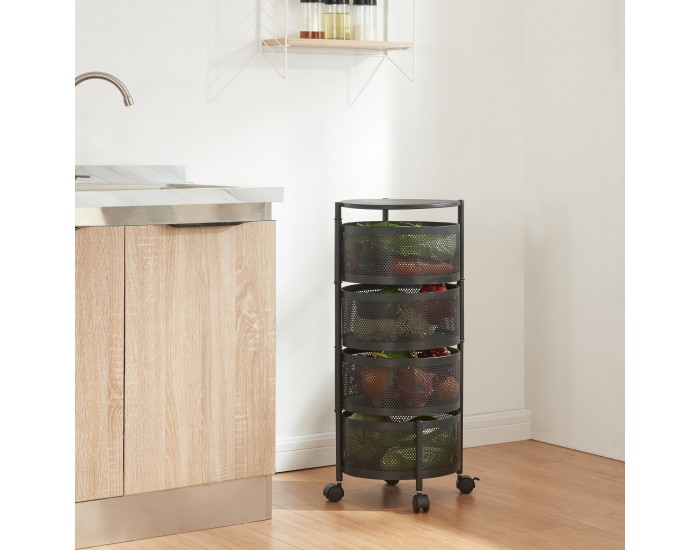 Количка с 4 нива 74,5xØ33см Черна []