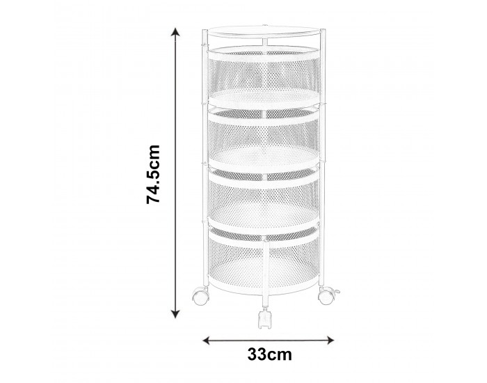 Количка с 4 нива 74,5xØ33см Черна []