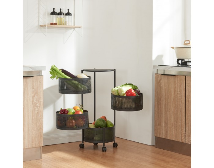 Количка с 4 нива 74,5xØ33см Черна []