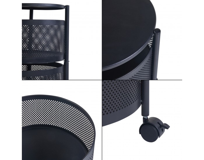 Количка с 4 нива 74,5xØ33см Черна []