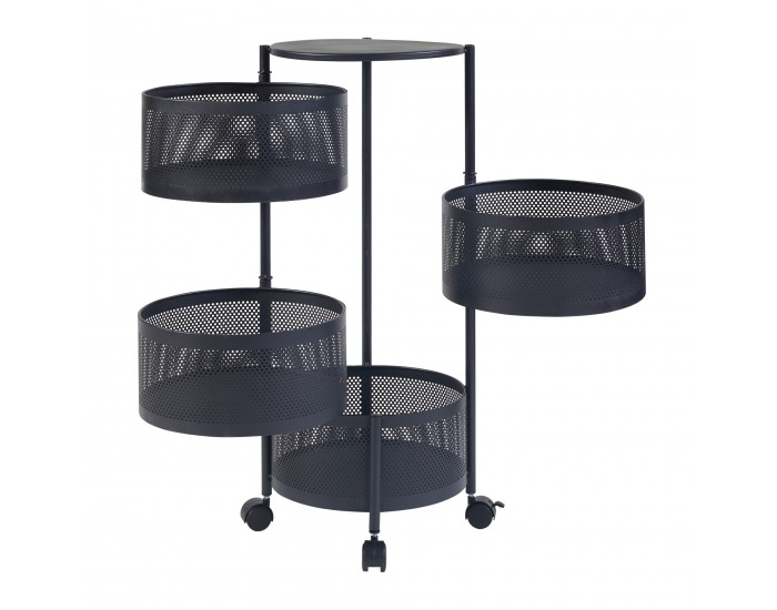 Количка с 4 нива 74,5xØ33см Черна []