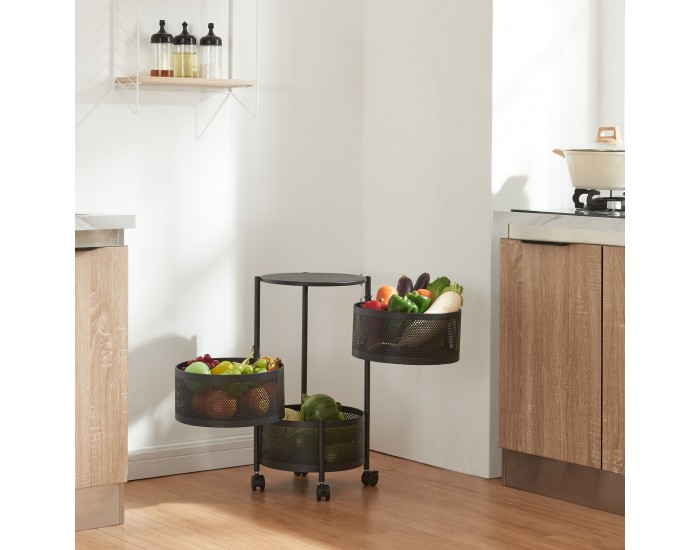 Количка с 3 нива 59,5xØ33см Черна []