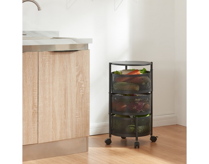 Количка с 3 нива 59,5xØ33см Черна []