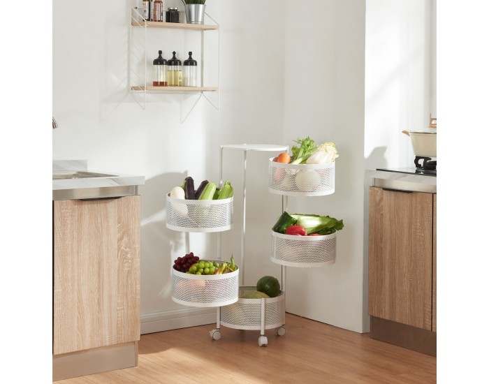 Количка с 5 нива 89.5xØ33cm бяла []