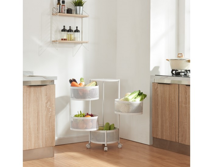 Количка с 4 нива 74,5xØ33см бяла []