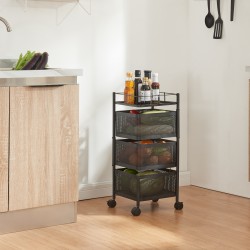 Sunndal количка с 3 нива 64.5x27x27cm Черна [] - Кухненски аксесоари