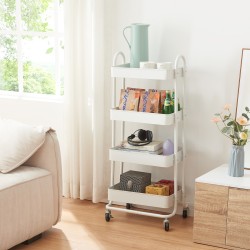 Кухненска количка Pyhäntä с 4 нива бяла [] - Кухненски аксесоари