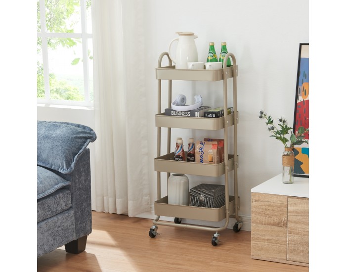 Кухненска количка Pyhäntä с 4 нива, цвят камила []