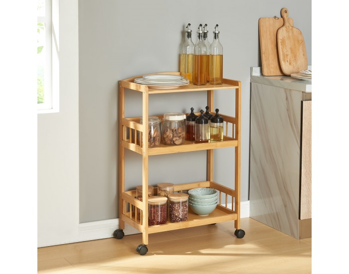 Количка за сервиране Huddinge 80x53x30 см бамбук []