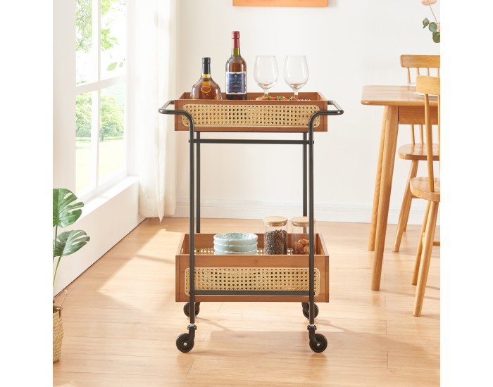 Количка за сервиране Tervola 81x61x39 cm визия на ратан []