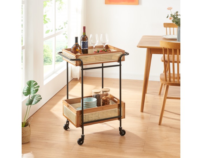 Количка за сервиране Tervola 81x61x39 cm визия на ратан []