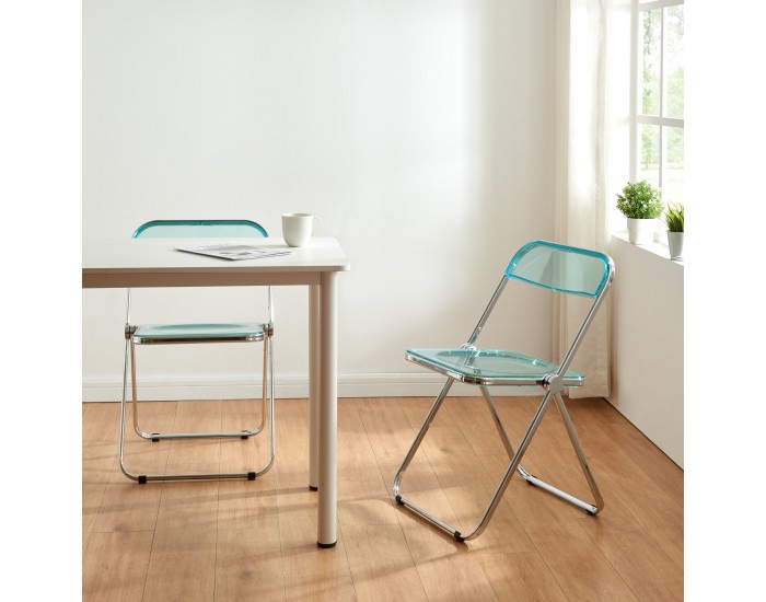 Сгъваем стол Pornainen, комплект 2 бр., светло син, прозрачен []
