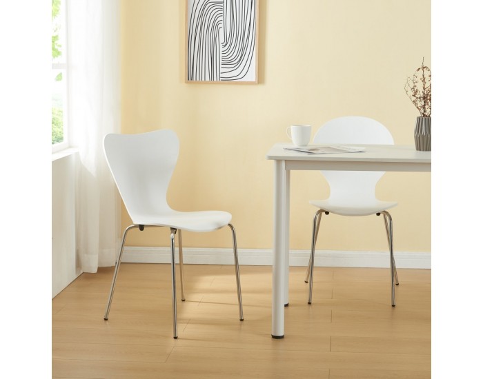 Трапезен стол Essunga комплект 4 бели с хром цветове []