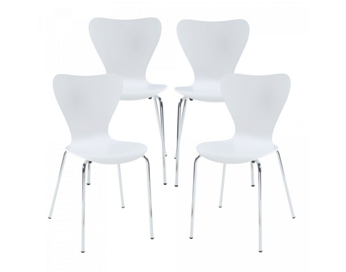 Трапезен стол Essunga комплект 4 бели с хром цветове []