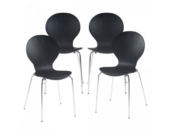 Трапезен стол Etne комплект 4 черни с хром цветове []