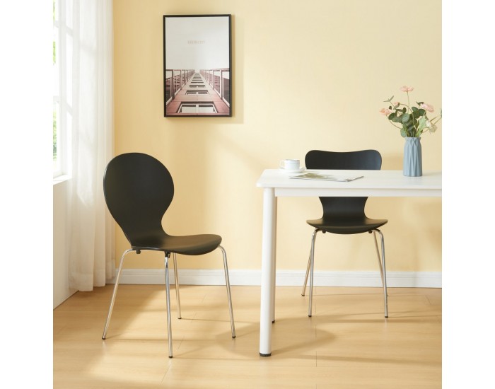 Трапезен стол Etne комплект 4 черни с хром цветове []