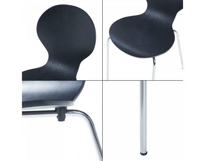 Трапезен стол Etne комплект 4 черни с хром цветове []