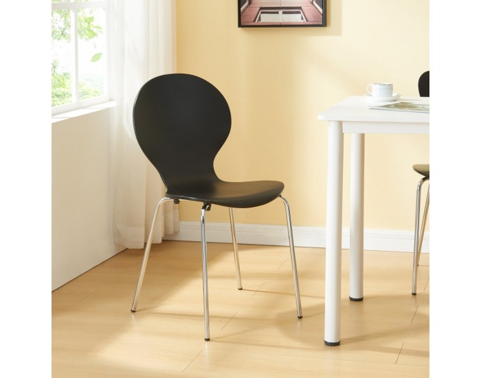 Трапезен стол Etne комплект 4 черни с хром цветове []