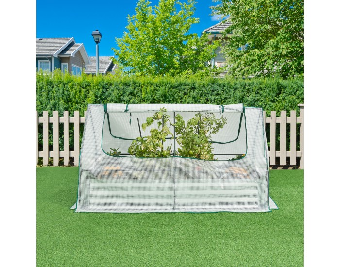 Повдигната леха с оранжерия Balsorano 186x96x98 см Бяла []