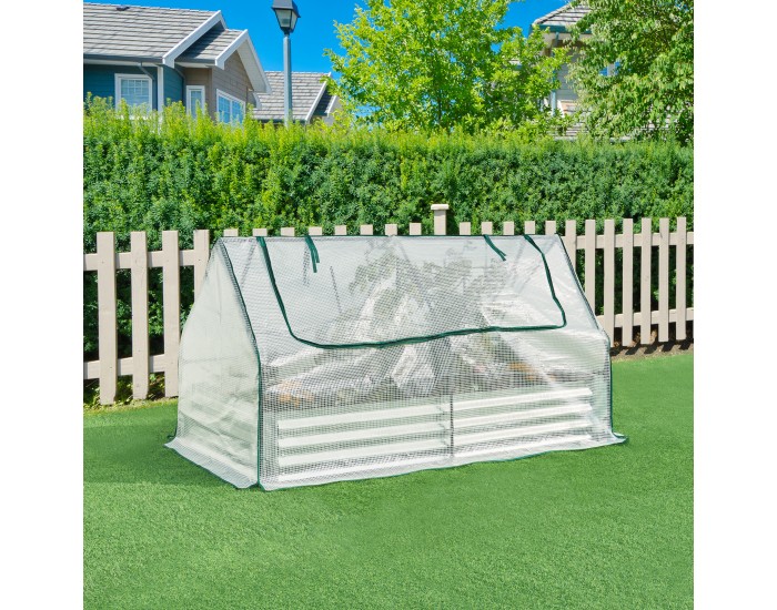 Повдигната леха с оранжерия Balsorano 186x96x98 см Бяла []