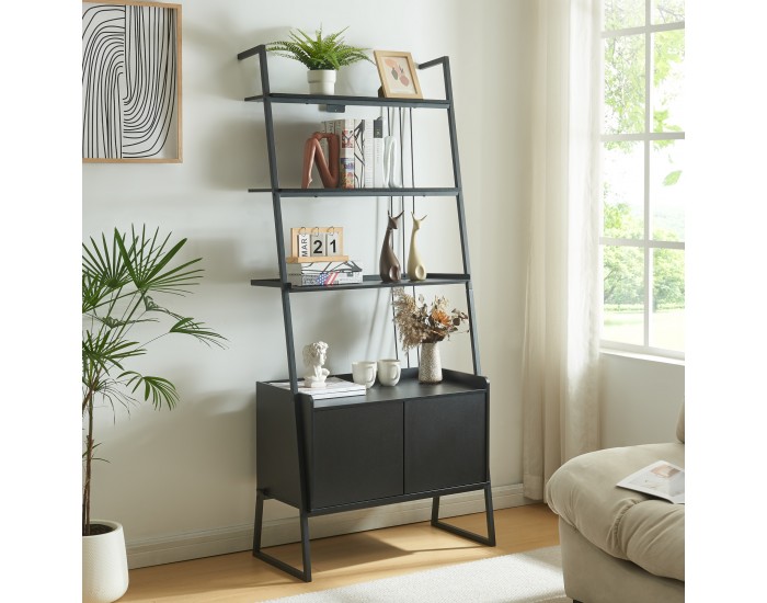 Storfjord рафт стълба с шкаф 184x80x40 см черен []