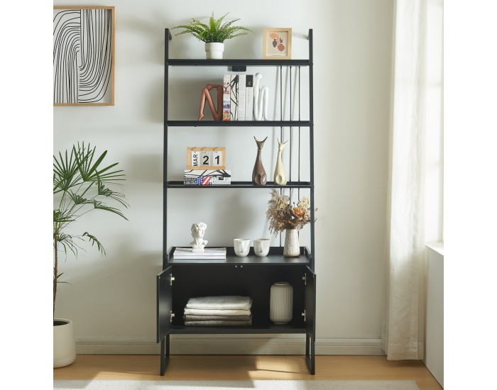 Storfjord рафт стълба с шкаф 184x80x40 см черен []