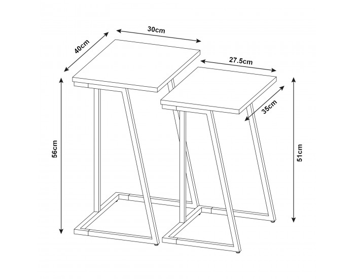 Комплект маси за гнездене Salem от 2 бр., черно/орех []