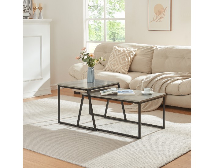 Комплект маси за гнездене Hyllestad от 2 бр., черно/бетон []