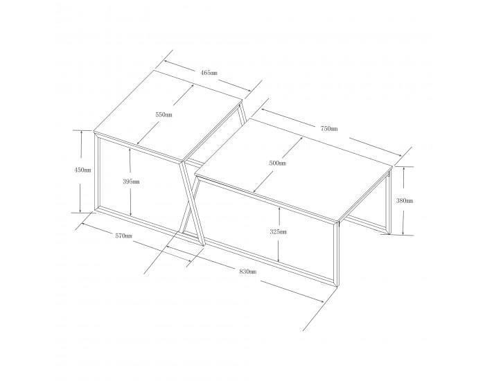 Комплект маси за гнездене Hyllestad от 2 бр., черно/бетон []