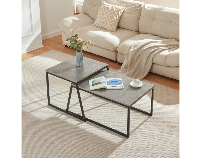 Комплект маси за гнездене Hyllestad от 2 бр., черно/бетон []