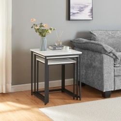 Маса за гнездо от 3 части Trollhättan, мраморна визия, бяла [] - Холни маси